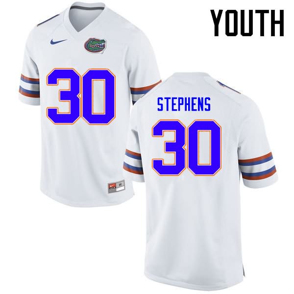 NCAA Florida Gators Garrett Stephens Youth #30 Nike White Stitched Authentic College Football Jersey BXK2364TJ